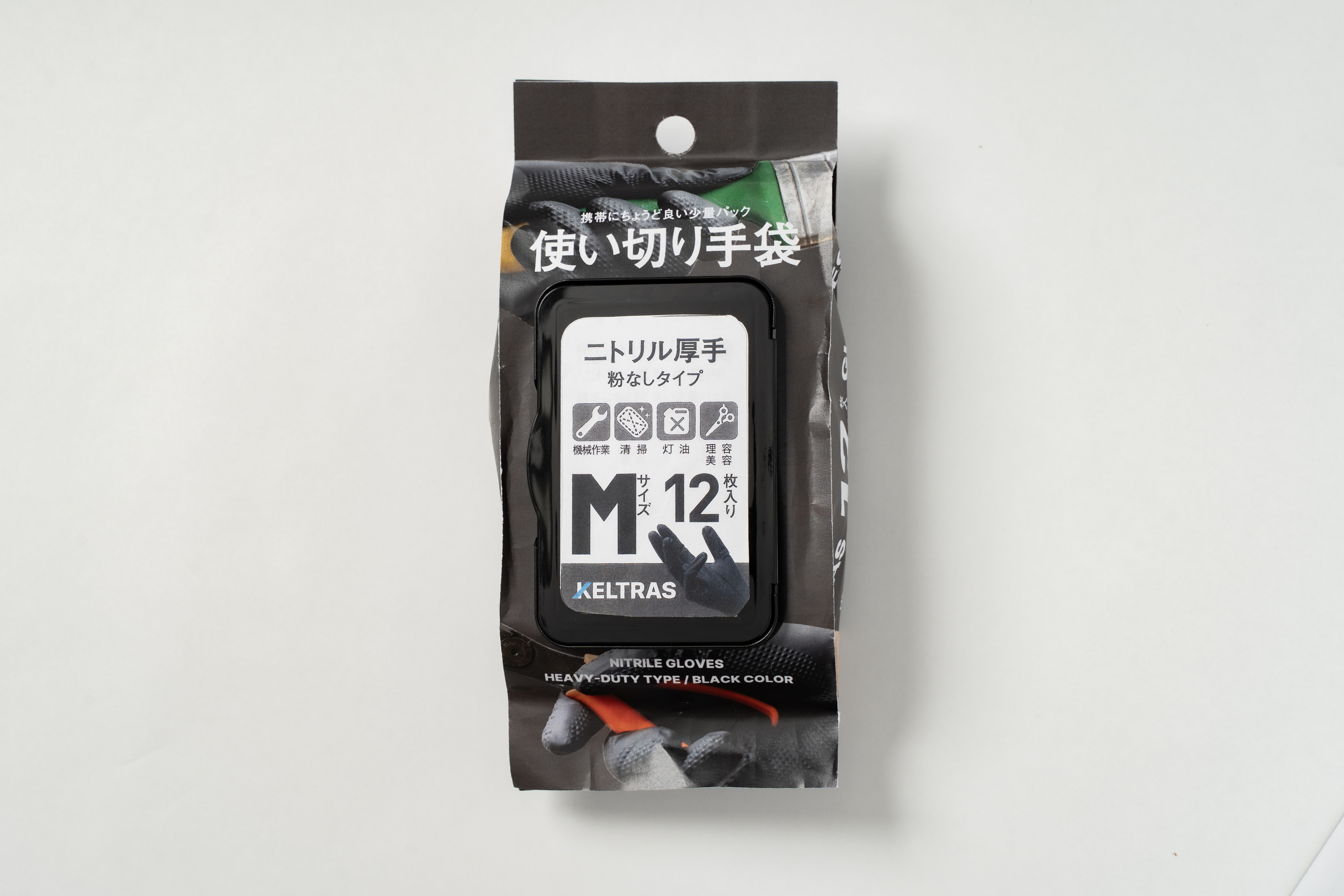 ニトリル厚手手袋 粉なし 12枚入り M / L / LL