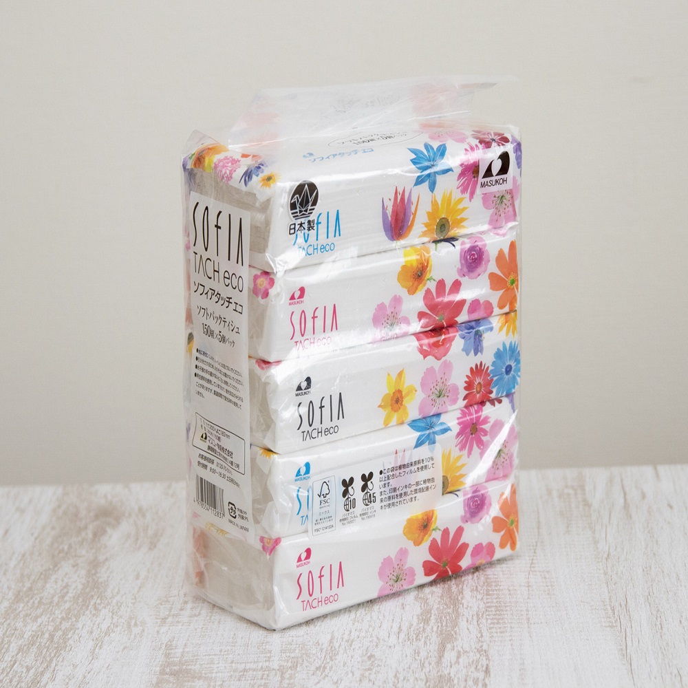 ソフィアタッチ エコソフトパックティッシュ 150組 5個 日本製